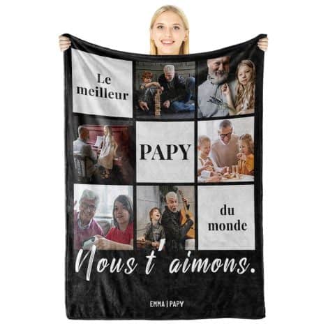 Idée-Cadeau pour la Fête des Grands-Pères: Plaid personnalisé avec photo, parfait pour Noël ou les anniversaires, pour Super Papy.