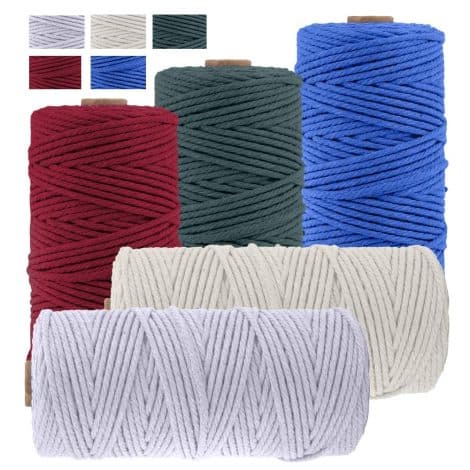 Lot de 5 cordes en macramé en coton naturel, parfaites pour décoration murale et bricolage, 3mm x 109 yards.