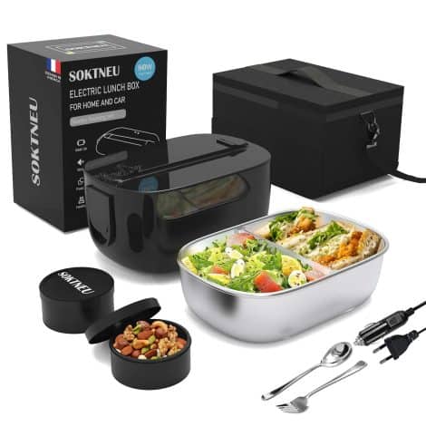 Boîte Isotherme Chauffante SOKTNEU 80W 3 en 1 Portable pour Repas Chauds en Voiture/Travail.