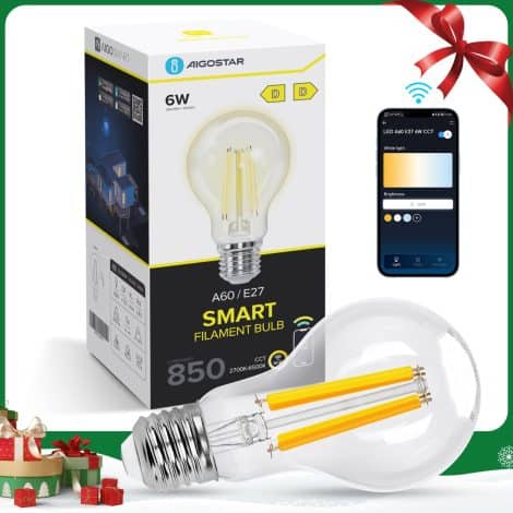 Ampoule WiFi Aigostar Edison LED connectée E27 6W, vintage, compatible avec Alexa et Google Home.