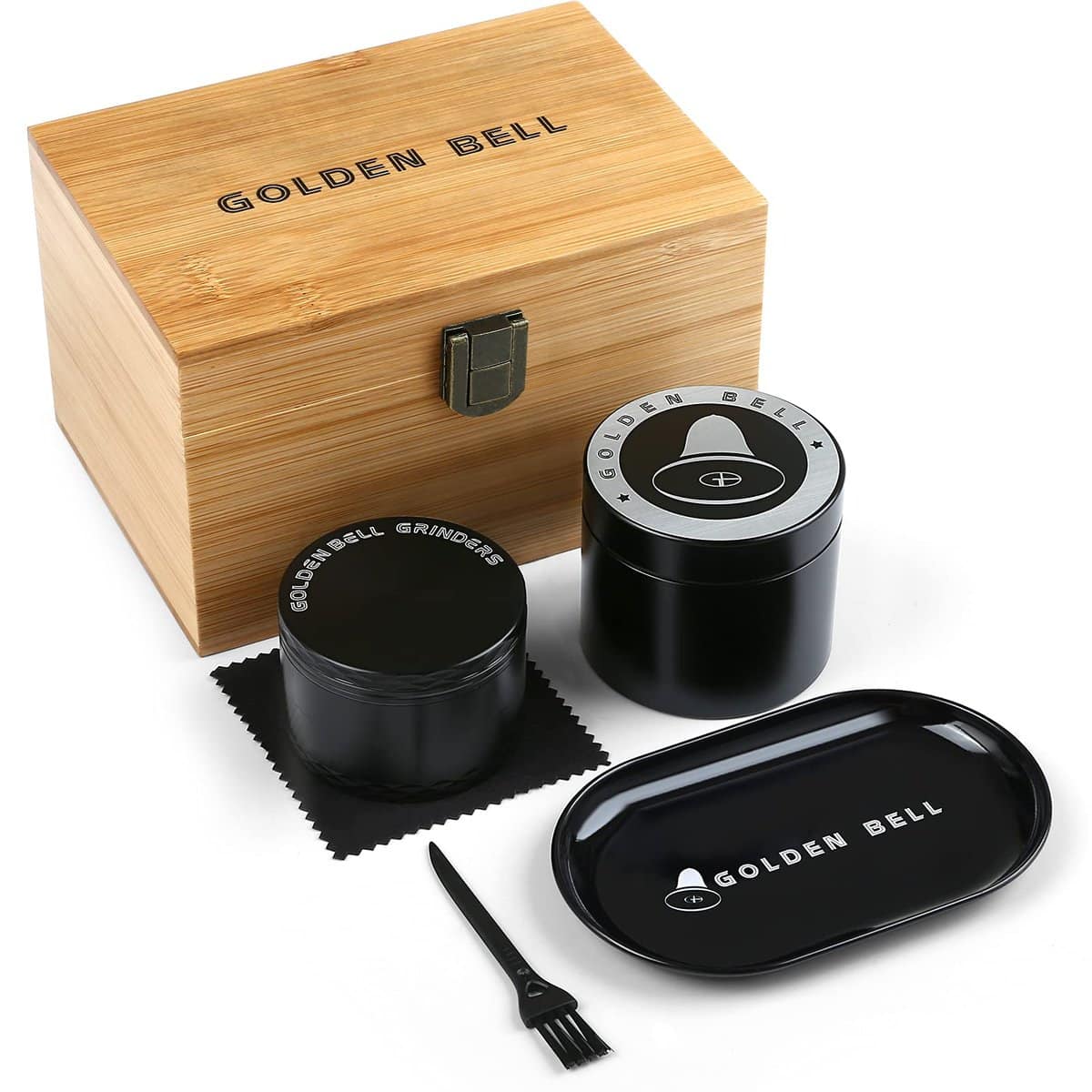 LIHAO Coffret Grinder 4 Parties Moulin à Herbe avec Plateau Pot de Rangement Cadeau Homme Noël Saint-Valentin Anniversaire