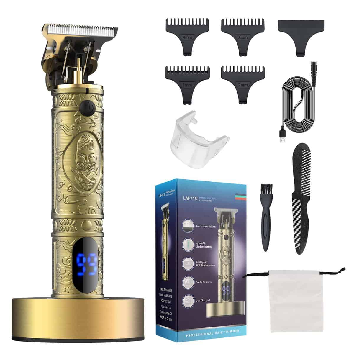 Suttik Tondeuse à cheveux professionnelle sans fil pour homme avec station de charge, tondeuse à barbe et kit de toilettage pour homme, écran LED rechargeable