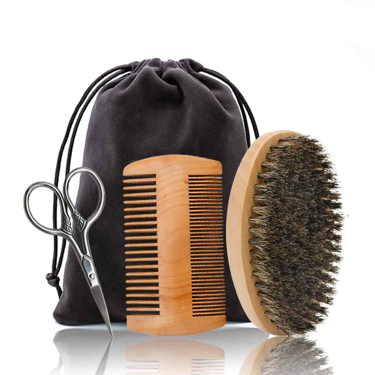 Siyecioa Kit Barbe Homm cadeau st valentin homme idee cadeaux fetes des pere peigne barbe brosse barbe Ciseaux Barbe kit voyage Meilleurs pour Papa Lui Mari Petit ami