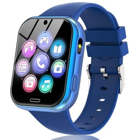 Montre intelligente pour enfants EOWFOX avec jeux, appel SOS, musique, appareil photo et lampe poche. (Bleue)