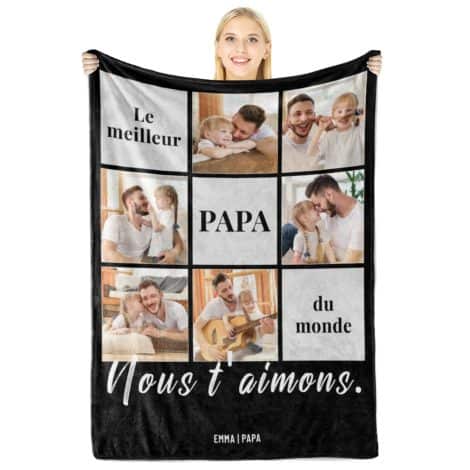 Idée de cadeau personnalisé pour papa : Plaid avec photo, original pour la fête des pères, son anniversaire, Noël.