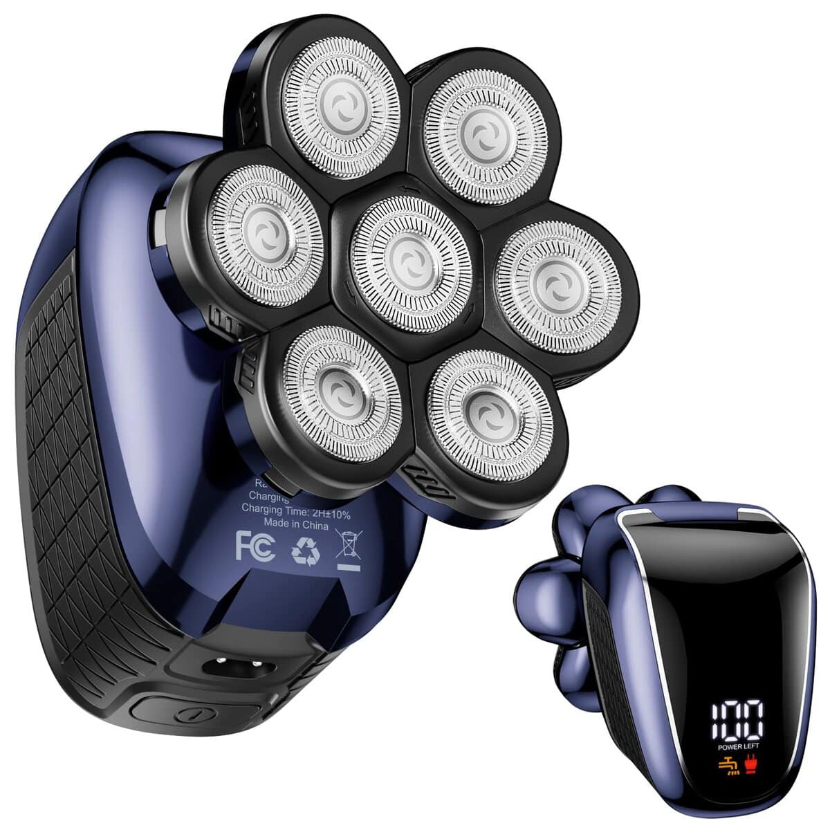 Rasoir de tête 7D - Rasoir électrique 10 en 1 pour homme chauve - Rasoir électrique avec poils de nez et pattes - Kit de toilettage étanche pour homme - Écran LED - Rechargeable par USB