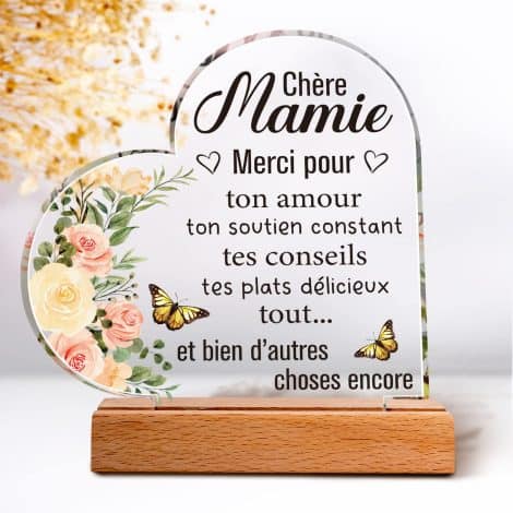 Plaque Acrylique Gaufrée Cadeau Mamie Original pour l’Anniversaire de Grand-Mère.