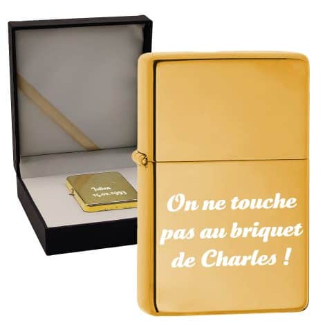 Briquet Personnalisé Or – Cadeau Magique pour Homme – Fête des Pères, Anniversaire, Noël (Modèle Texte)