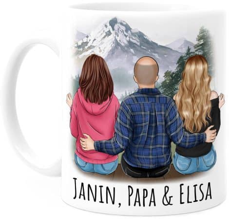 Tasse préférée avec 2 filles personnalisable pour papa – Cadeau original d’anniversaire ou de fête des pères – 330 mL céramique.