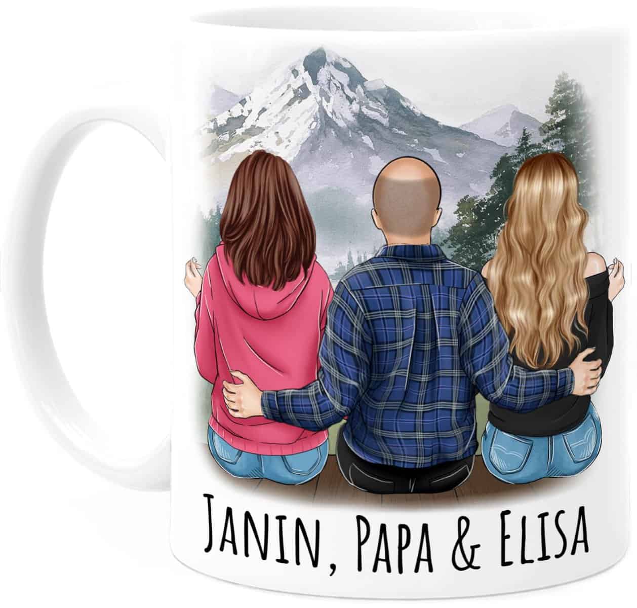 Tassenliebling® Tasse Personnalisable Cadeau Papa Avec 2 Filles - Cadeau Anniversaire Papa - Cadeau Fete Des Peres Tasse- Mug Original Pour Papa - Idee Cadeau Homme - 330 mL Céramique