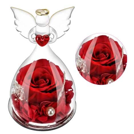 Rose éternelle sous cloche – Cadeau Fête des Mères, décoration florale faite main – Idéal pour maman, grand-mère, petite amie, mariage.