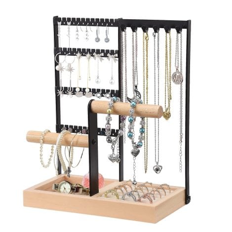 Présentoir de bijoux Caluself : rangement élégant pour chaînes, montres, boucles d’oreilles, bagues et accessoires.