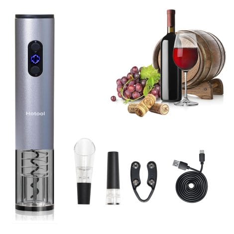 Ouvre-bouteille électrique rechargeable Hotool, avec coupe-feuille, aérateur de vin et câble USB-C. Cadeau de Noël idéal pour homme, papa ou grand-père.