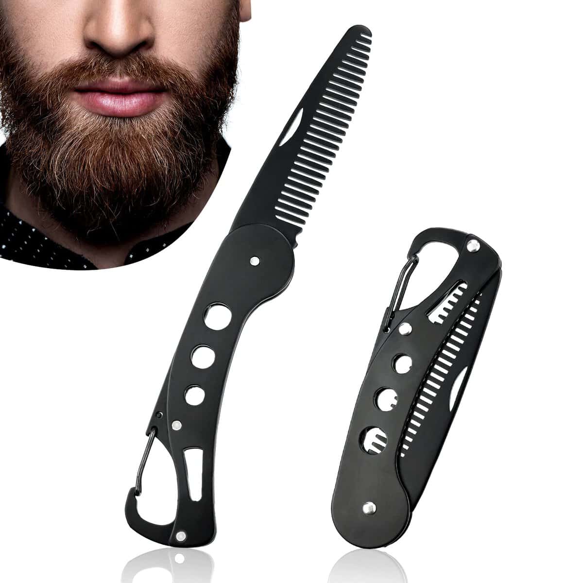 YancLife Peigne à barbe pliable en acier inoxydable pour homme, toilettage et peignage des cheveux, barbes, moustaches, barbes et moustaches, peigne de poche antistatique, 9,5 x 3 x 1,5 cm