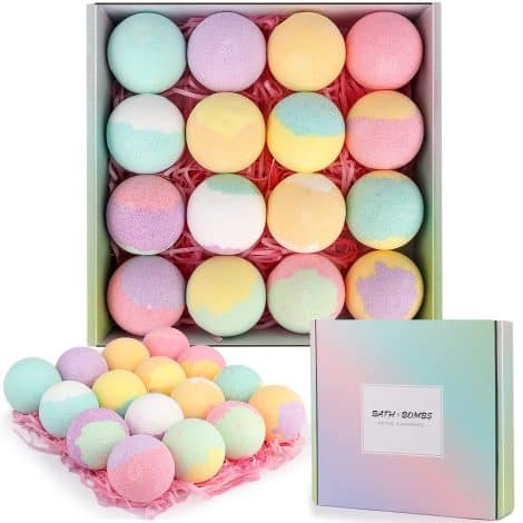 Coffret-cadeau de 16 bombes de bain avec huiles essentielles naturelles pour femme, cadeau idéal pour maman, petite amie, sœur ou Saint Valentin.