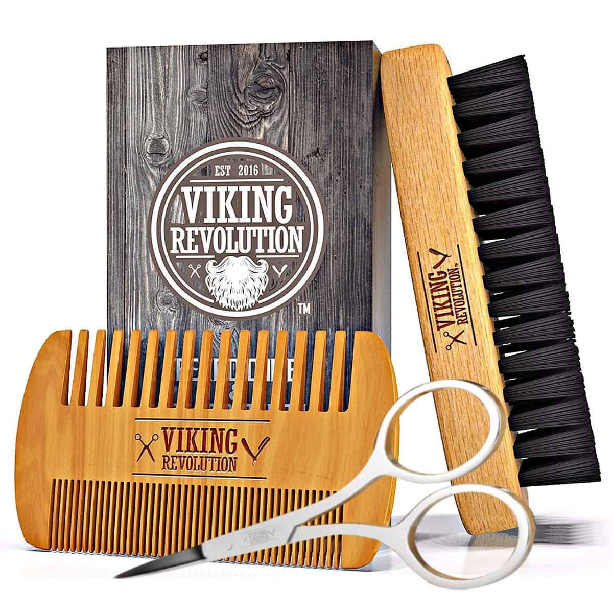 Viking Revolution - Brosse A Barbe Poil De Sanglier Naturel Et Peigne En Bois De Poirier À Double Action Avec Pochette De Voyage Velours Pour Homme