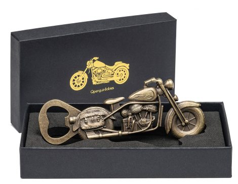 Ouvre-bouteille moto vintage “QpenguinBabies” en zinc, cadeau unique pour homme, père, grand-père ou petit ami à Noël ou son anniversaire.