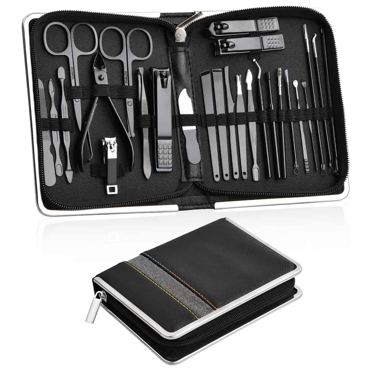 Anseom Kit de Manucure de Pédicure, 26pcs Coupe Ongle Professionnel Set en Acier Inoxydable, Trousse Manucure Pedicure avec Pochette Zippée Premium pour Voyage et à la Maison (Noir)