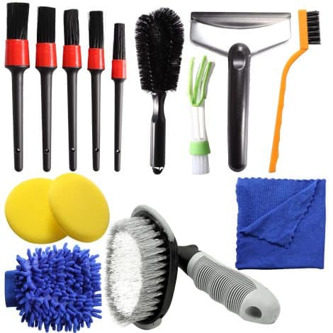 Kit de 14 brosses de nettoyage pour voiture – Cadeau idéal pour homme – Inclut tampon de polissage, serviette de séchage et gant de lavage.