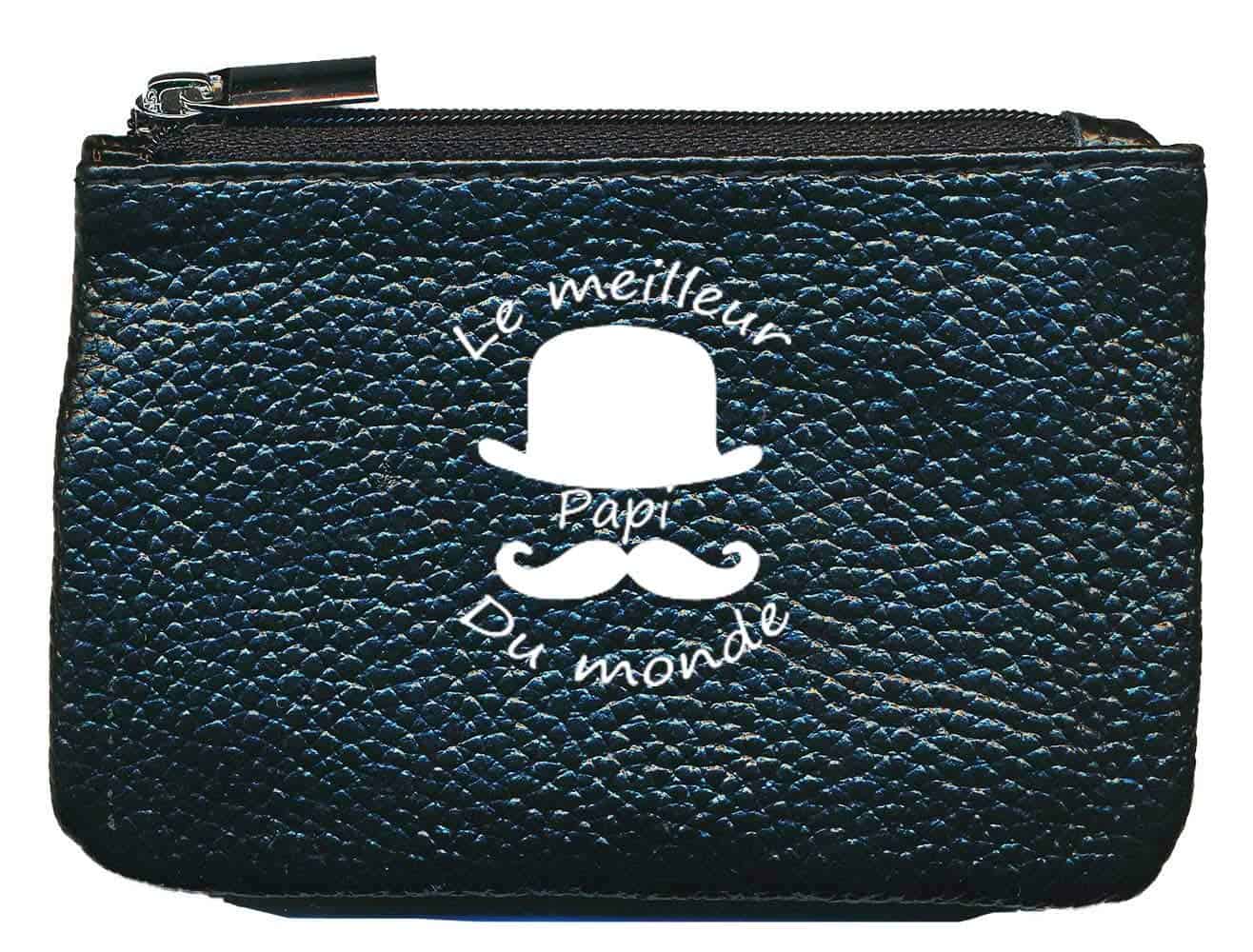 Syl'la Meilleur Papi Petit Porte Monnaie en Cuir Porte cles Noir pour Homme