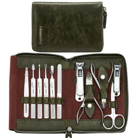FAMILIFE Ensemble de soins des ongles en acier inoxydable pour homme, 11 outils, avec étui cadeau.