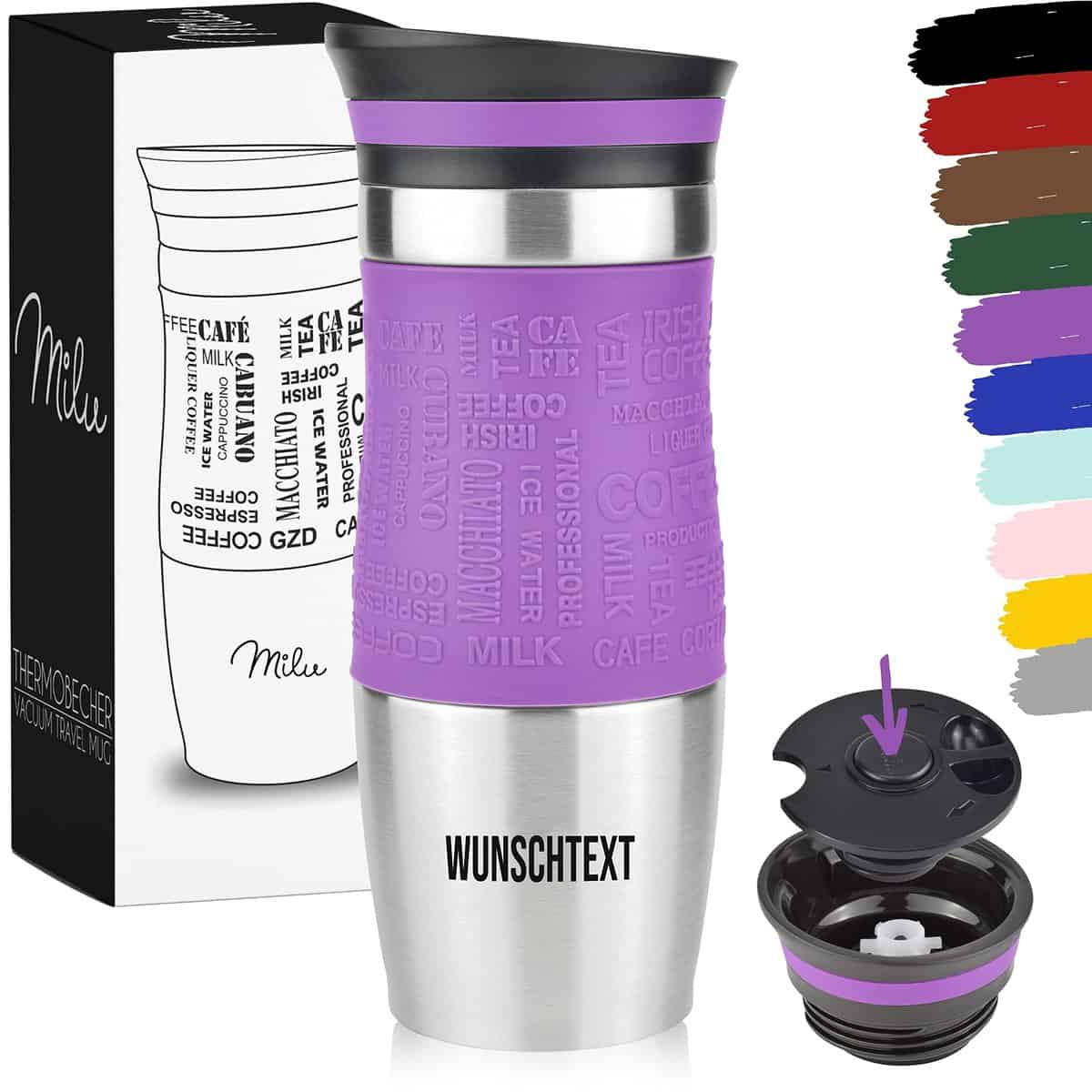 Milu Mug Isotherme avec gravure - 370ml 450ml - idée cadeau cadeau personnalisé cadeau d'anniversaire noël pour hommes femmes maman papa petite amie (370ml, Pourpre)