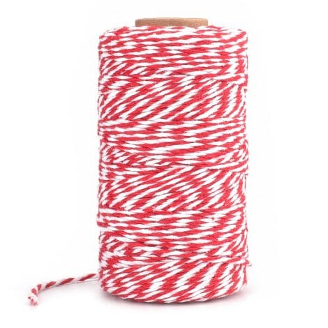 Corde de Noël en coton rouge et blanc, 100m, pour bricolages, décoration et loisirs créatifs.