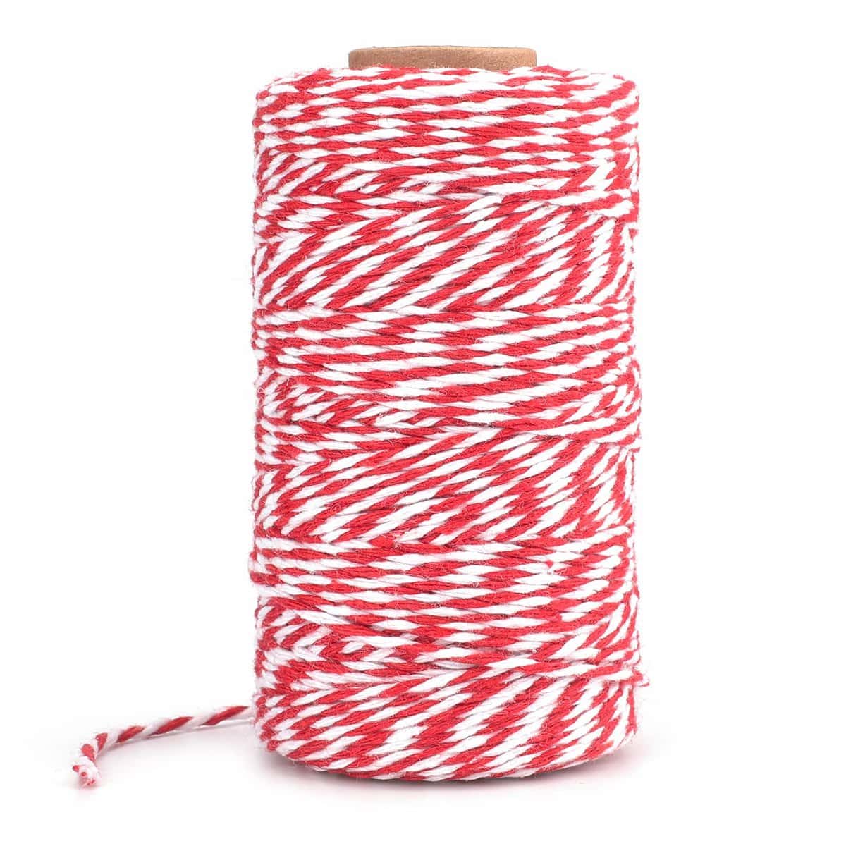 jijAcraft Ficelle Rouge et Blanche en Coton, 100M Corde Noël, Ficelle de Coton pour Bricolages, Décoration, Loisirs Créatifs