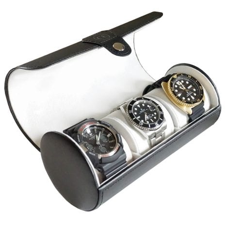 Organisateur de montres de voyage CASE ELEGANCE – Étui en similicuir noir – par