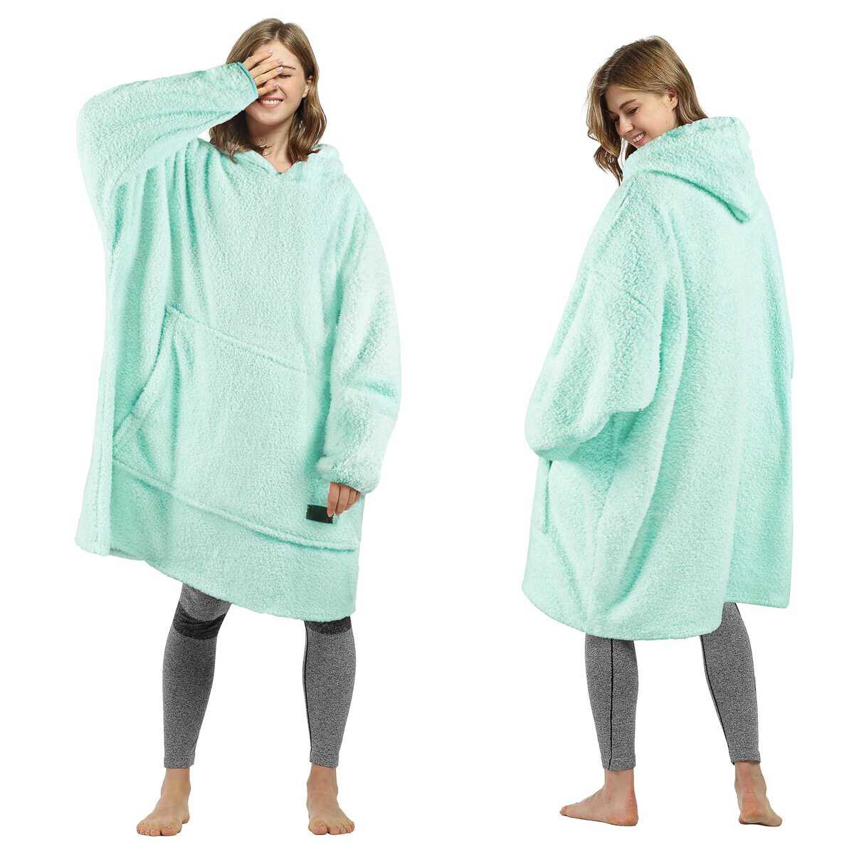 Couverture à Capuche surdimensionnée, Snuggle Sherpa Blanket Hoodie, Couverture Chaude avec Manches pour l'hiver, Cadeaux pour Maman Femmes Hommes Adultes Adolescents, Aqua