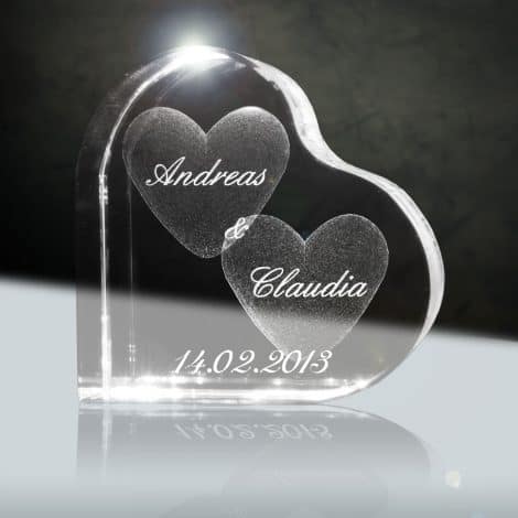 Cristal 3D “Je t’Aime” avec gravure laser | Cadeau d’Amour avec cœurs en verre 58mm.