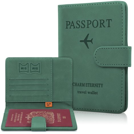 Protecteur de Passeport JQZONGO, Étui de Voyage Organisateur de Documents, Portefeuille RFID pour Hommes et Femmes (Vert)