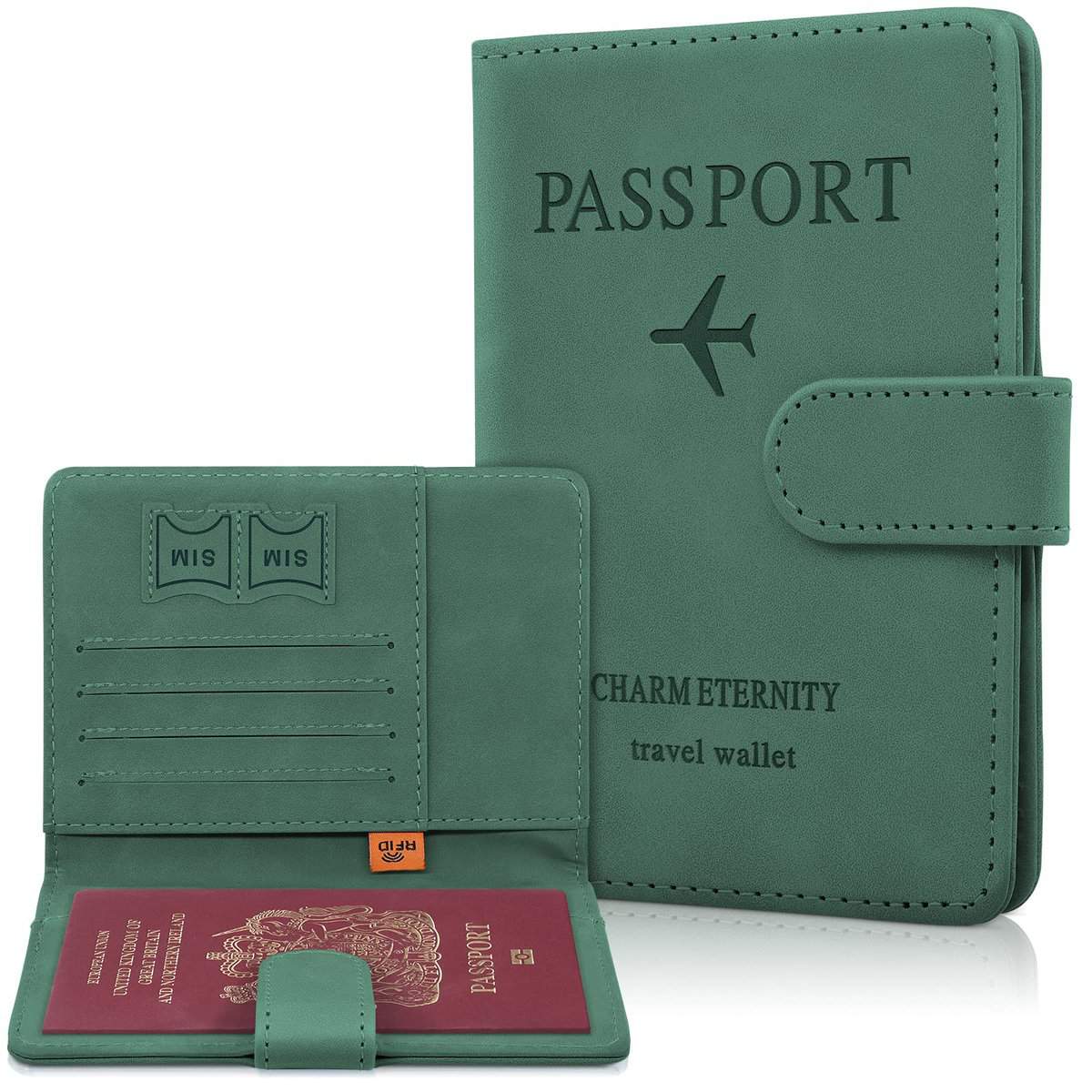 JQZONGO Protege Passeport, Voyage Accessoires Organisateur de Documents, Passeport Portefeuille à Blocage RFID pour Hommes et Femmes, Cartes de Crédit d'identité Billets d'avion (Vert)