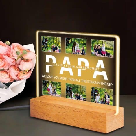 Idées cadeaux personnalisées pour Papa – Veilleuse avec photo, Cadres photo uniques pour la Fête des Pères.