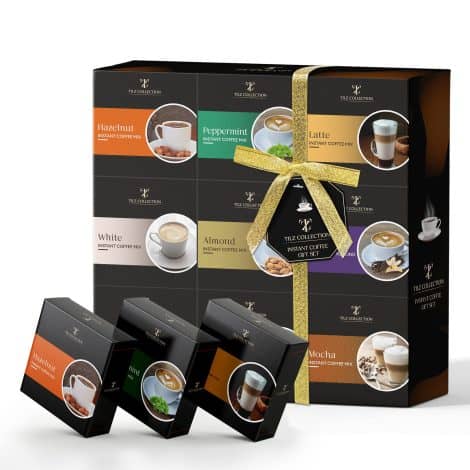 Coffret cadeau de café instantané – 9 saveurs pour Noël, idéal pour femmes et hommes. Noisette, caramel, vanille, irlandais, latte.