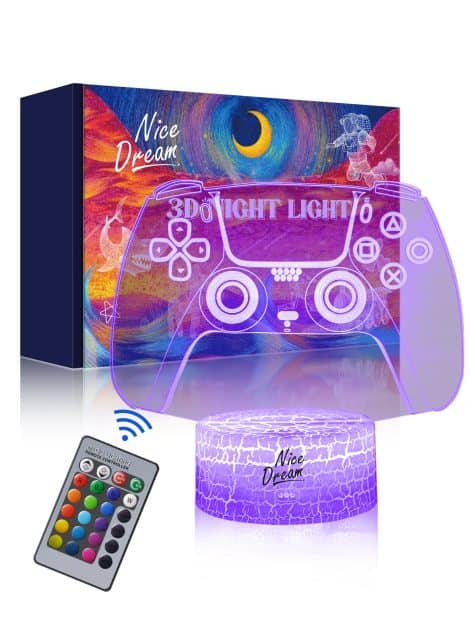 Lampe de jeu Dream Manette avec télécommande 3D, change 16 couleurs pour décorer chambre enfants à Noël.