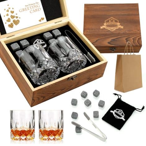 Ensemble de Pierres Réfrigérantes pour Whisky avec Coffret en Bois Fait à la Main, Idéal pour Offrir.