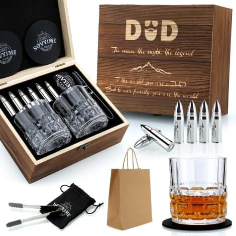 Coffret Whisky pour Papa avec verres, pierres à whisky réutilisables et idées cadeaux pour homme.