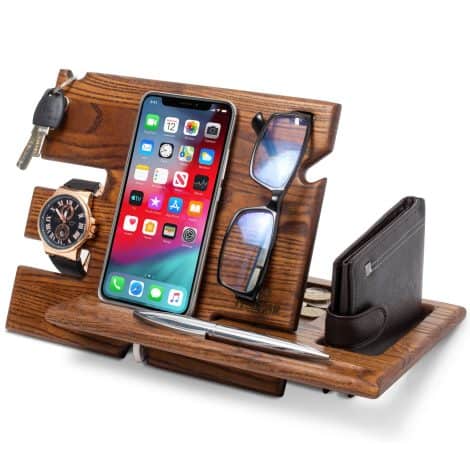 Organiseur de bureau en bois TESLYAR, idée cadeau pour homme pour Noël, la Fête des Pères ou un anniversaire.