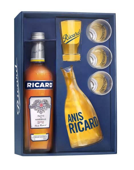 Coffret RICARD de Marseille avec Pastis d’Antan – 45%, 70cl. Savoureux apéritif anisé années 50.