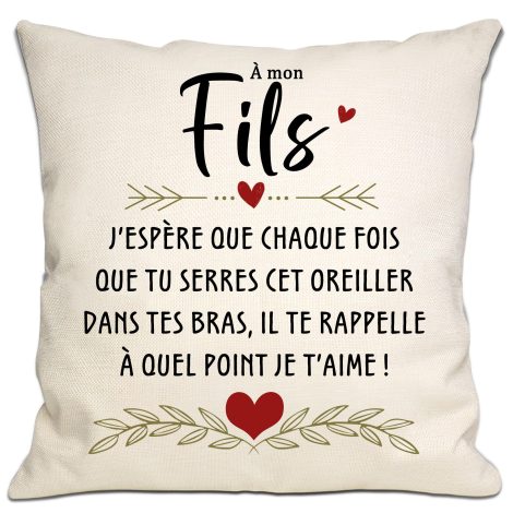 Housse de coussin “Je t’aime” pour fils, le cadeau parfait pour son anniversaire, graduation ou Noël.