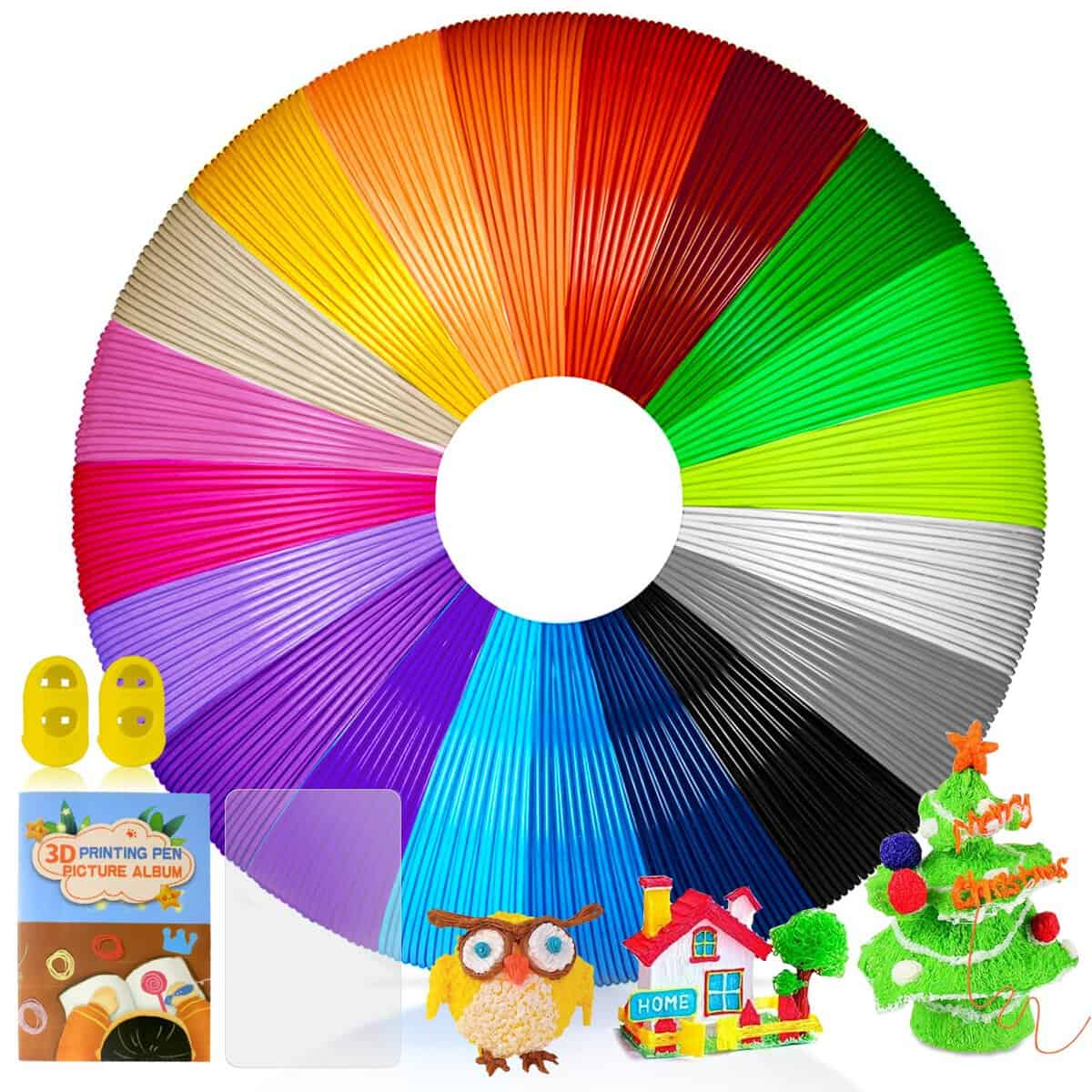 AFXXE Stylo 3D Filament Pla 1.75, 20 Couleurs, Chaque 10m-Fil Stylo 3D Pen Filament Avec Jeu de Gabarits Pour Enfants et Adultes, Recharge Stylo 3D Pour ODRVM, Tecboss, Lovebay, Filament Imprimante 3D