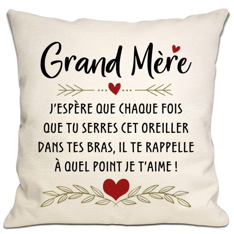 Housse de coussin “Amour de Grand-mère” : un cadeau tendre pour l’anniversaire ou Noël de Mamie.