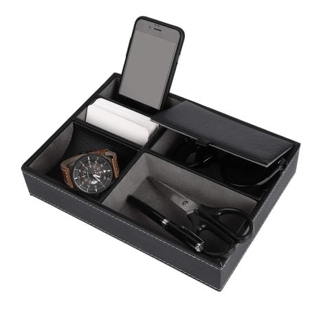 Organisateur en cuir pour homme, idéal pour ranger bijoux, clés, téléphone, montre et portefeuille. (25 x 19 x 5 cm)