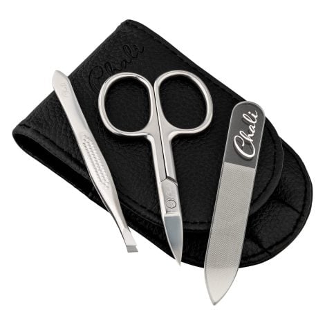 Ensemble 3 pièces pour manucure et pédicure Chali® : acier inoxydable, ciseaux, lime à ongles et pince – soins des ongles pour tous.