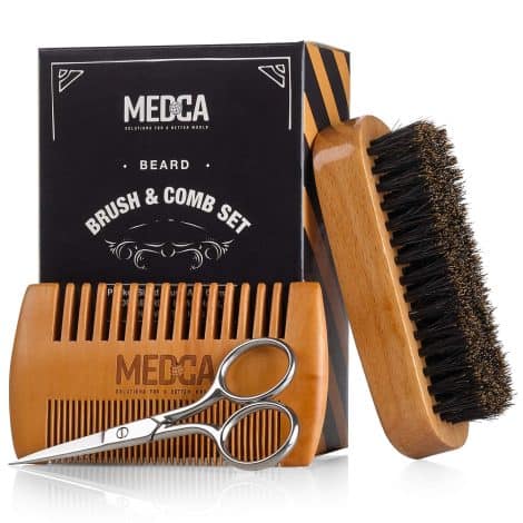 Kit de soin pour la barbe en bois – Idéal pour coiffer barbe, cheveux, et moustache.