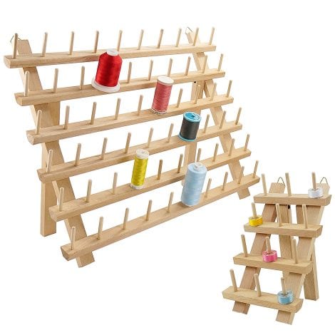 Ensemble de 60 bobines de fil + 12 bobines de support en bois – Organisateur pratique pour broderie, couture, matelassage et tressage de cheveux.