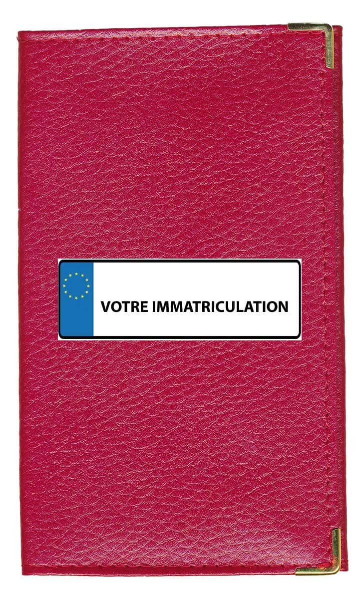 Syl'la Plaque Porte Carte Grise et Papier Voiture en Cuir pour Femme ou Homme Personnalise avec Votre immatriculation Rouge