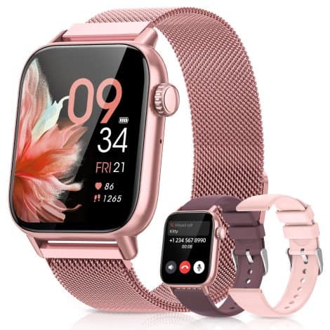 Montre connectée féminine avec appel Bluetooth, bracelets santé et modes sportifs, grande autonomie, pour Android et iOS, en rose. Cadeau idéal pour femme.