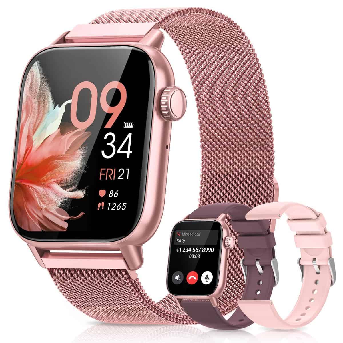 SWGOTA Montre Connectée Femme avec Appel Bluetooth, 3 Bracelets Santé Féminine Sommeil Fréquence Cardiaque SpO2, 110 Modes Sportifs, Grande Autonomie 1.83" Smartwatch Android iOS, Rose, Cadeau Femme